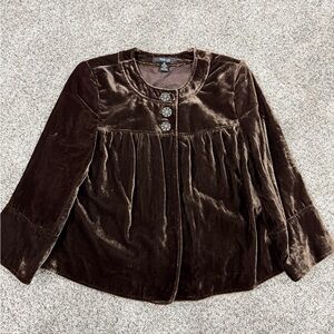 Style & Co Brown Velvet Crop Y2K Gothic Witchy  Top Button Jacket Women’s US 6